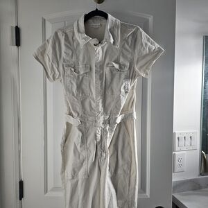 Cream Short-Sleeve Utility Jumpsuit